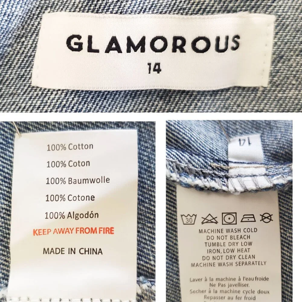 Glamorous Womens Denim Jean Jacket with Floral Embroidery 14